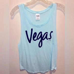 PINK Victoria’s‎ Secret Graphic Tank Vegas Blue Sz Small Travel Athleisure Comfy